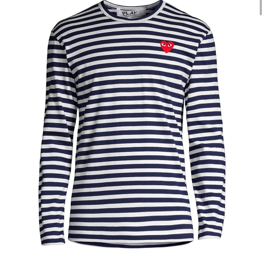 COMME DES GARÇONS PLAY Navy and White Striped Long Sleeve Shirt